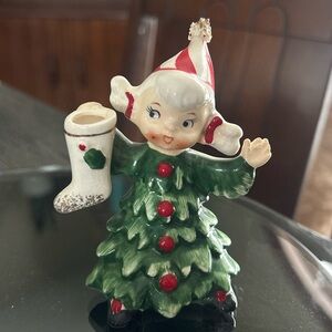 RARE Lefton Christmas Tree Girl Figurine ~ Vintage 50’s